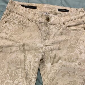 Cache Gold Floral Skinny Jeans Size 0